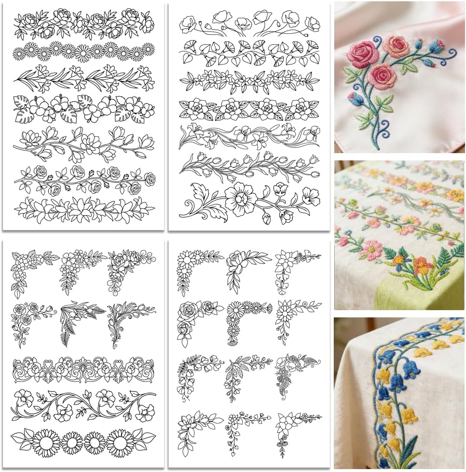 Pre-Printed Large Floral Borde - مراجعة Embroidery Web وسعره
