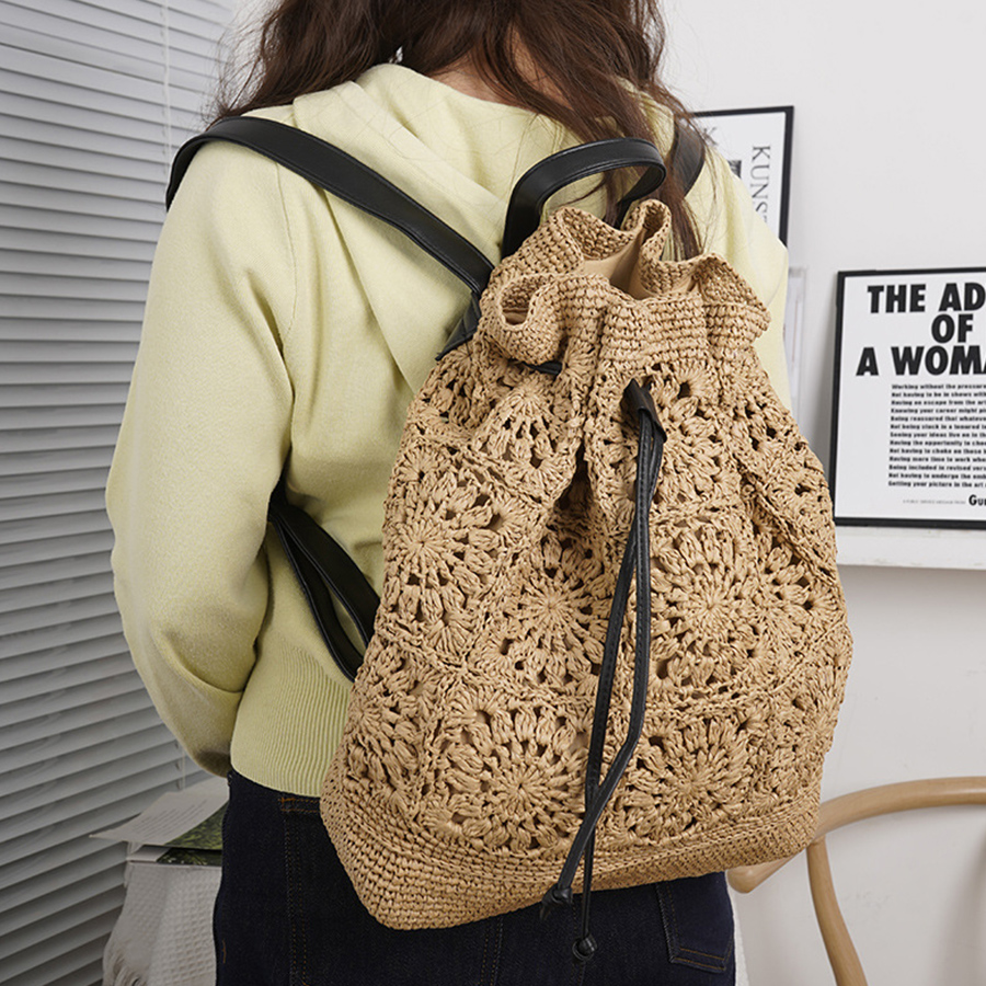 Straw Drawstring Backpack Summ - مراجعة Embroidery Bali وسعره