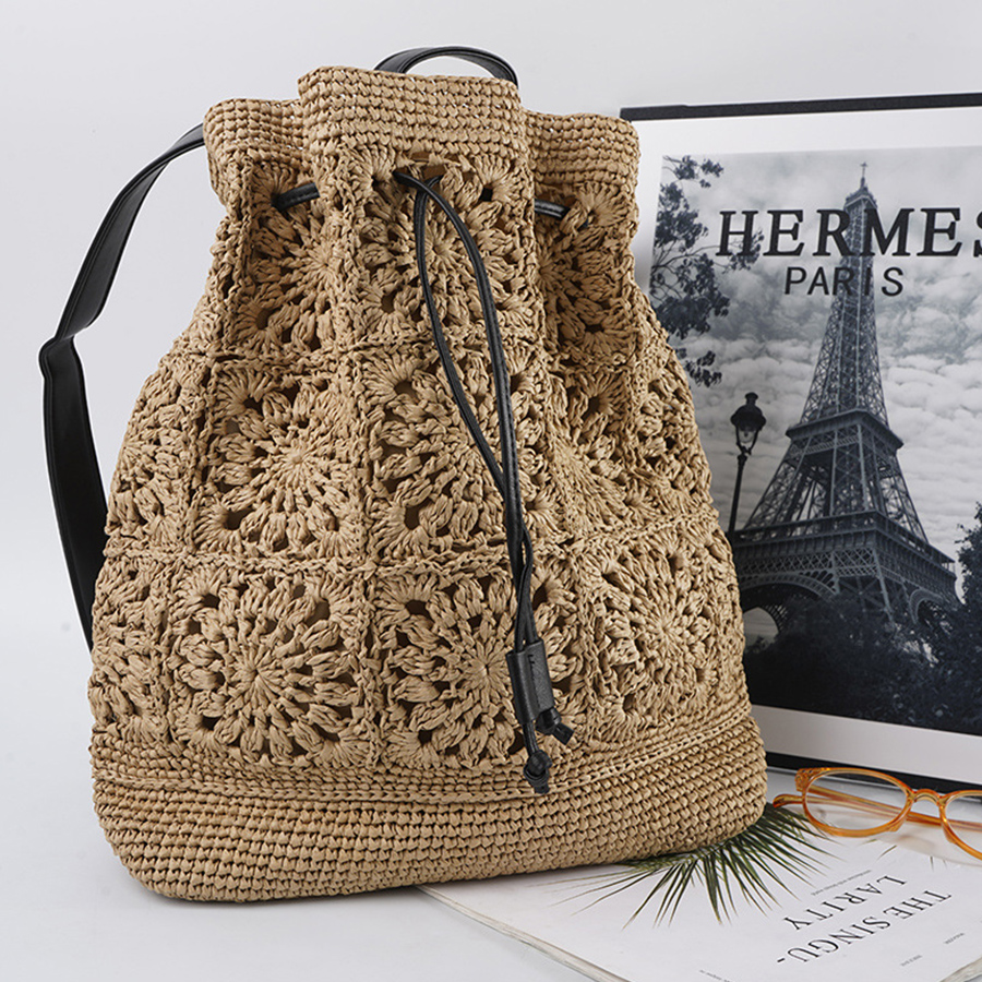 Straw Drawstring Backpack Summ - مراجعة Embroidery Bali وسعره