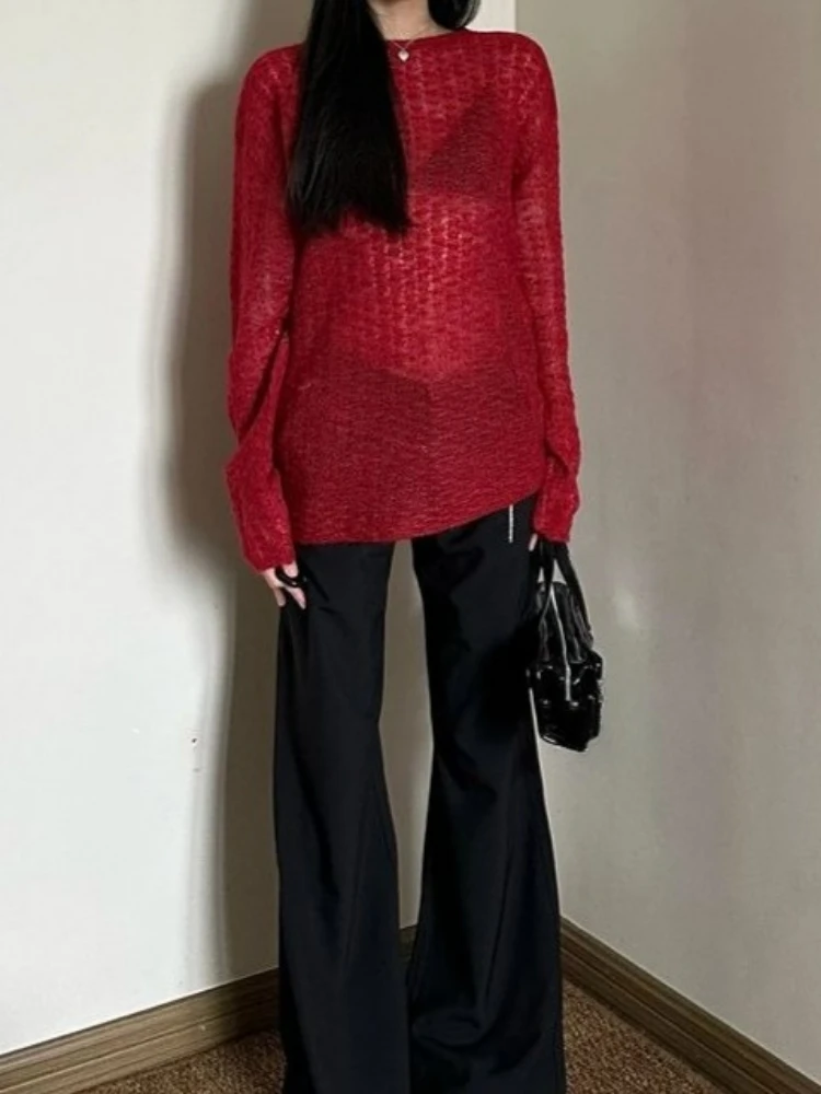 Y2K See-Through Knitted Women' - مراجعة Embroidery Fashion وسعره