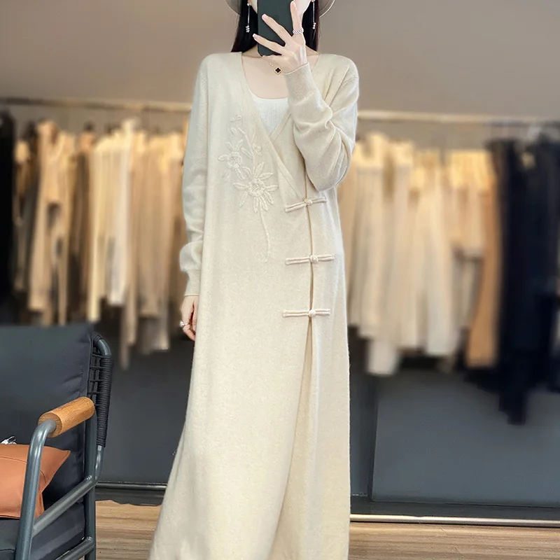Women's Long Cashmere Sweater  - مراجعة Embroidery Thread Yarn وسعره