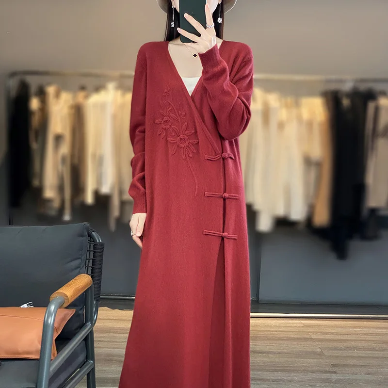 Women's Long Cashmere Sweater  - مراجعة Embroidery Thread Yarn وسعره