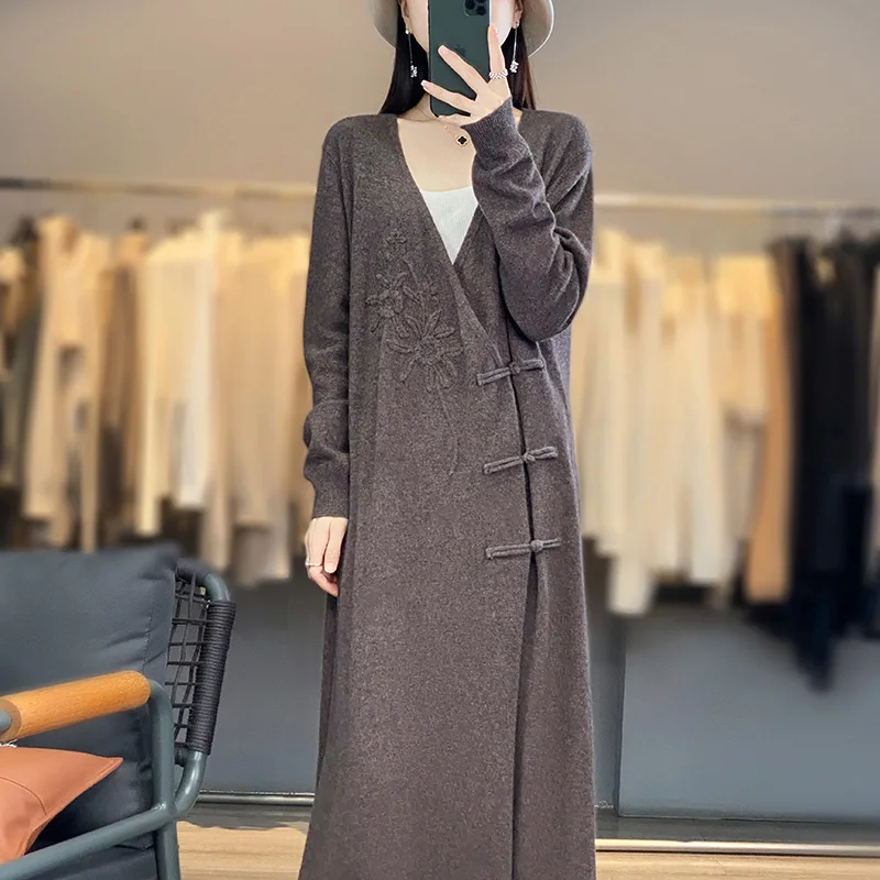 Women's Long Cashmere Sweater  - مراجعة Embroidery Thread Yarn وسعره