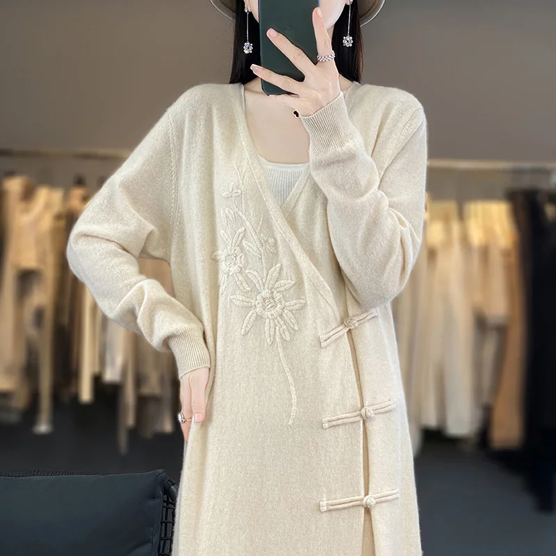 Women's Long Cashmere Sweater  - مراجعة Embroidery Thread Yarn وسعره